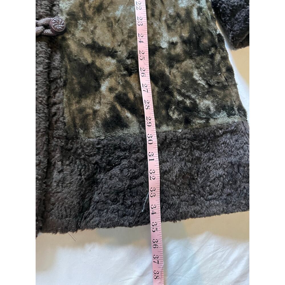 Vtg 60s Mod Penny Lane Faux Fur Coat Olive Green Persian Lamb Trim ILGWU Medium - Picture 6 of 11